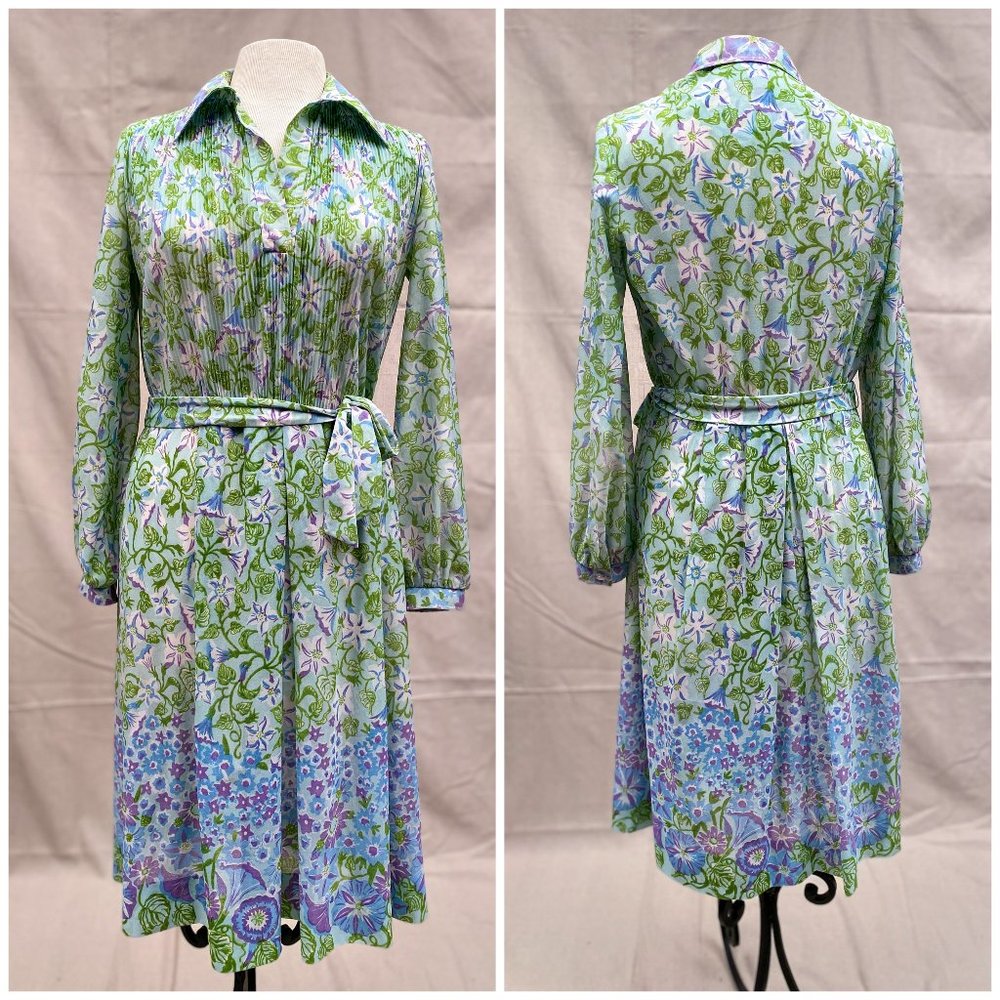 Vintage Semi Sheer Floral Midi Dress Size Med